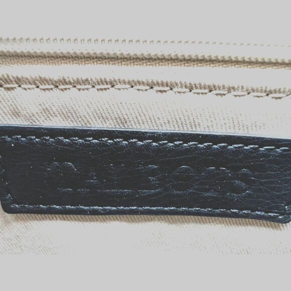 Talbots Gingham Tote WHT BLK Open Zip Top 2 Interior Pockets Wide Bottom - Picture 7 of 11